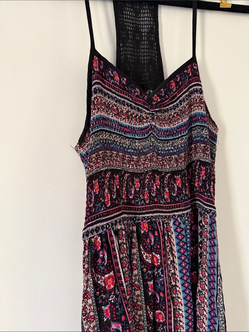 Xhilaration Black Maxi Dress with Pink Floral & Multicolor Stripes - Picture 3 of 5